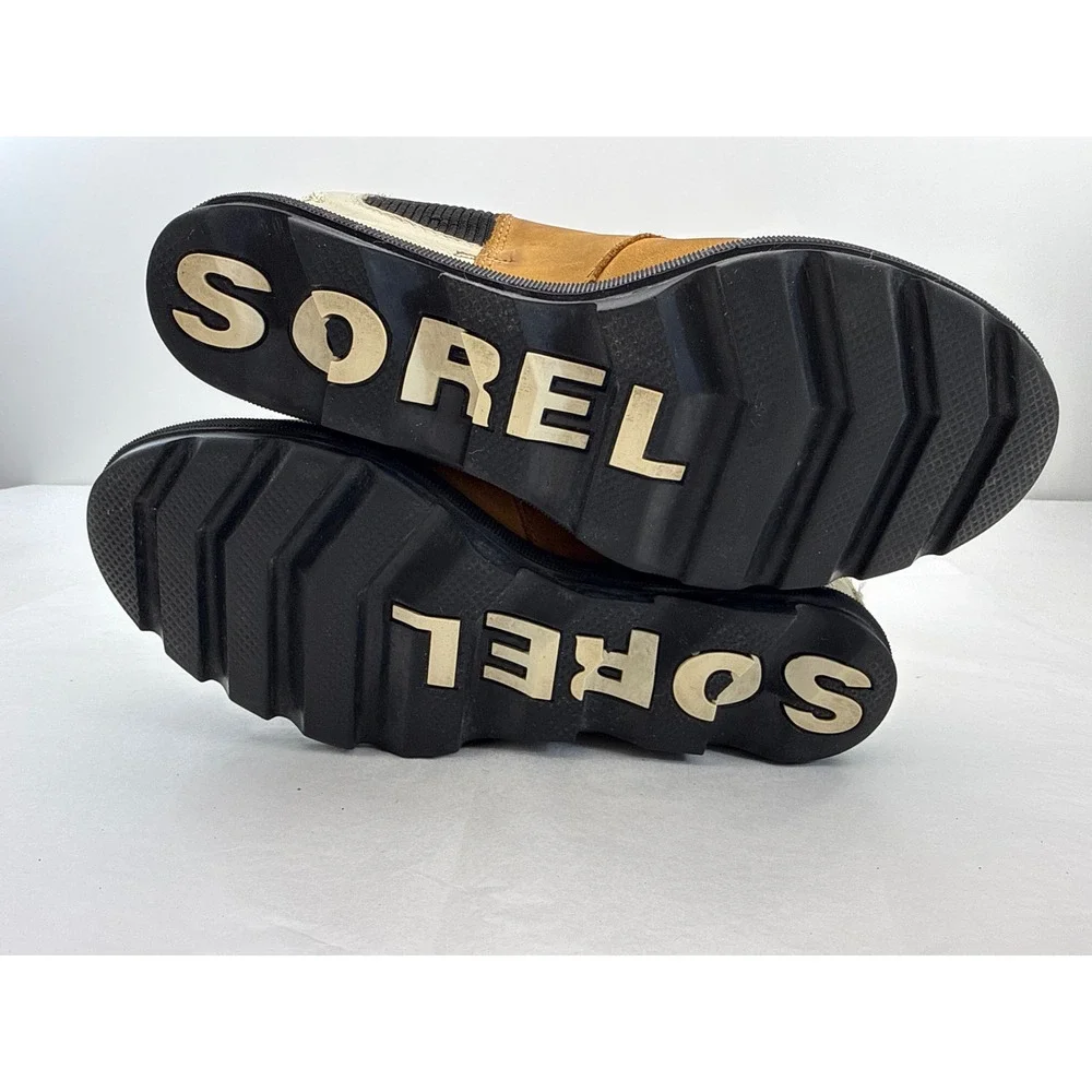Sorel Evie Wedge Bootie Womens 10 Brown Tan Leather Colorblock